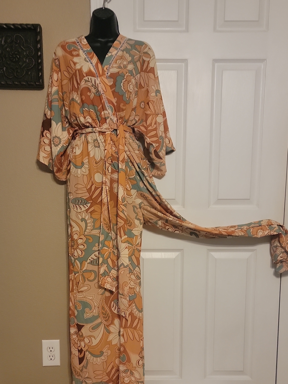 Baltic Born Floral Wrap Robe in Mustard, Teal & Cream